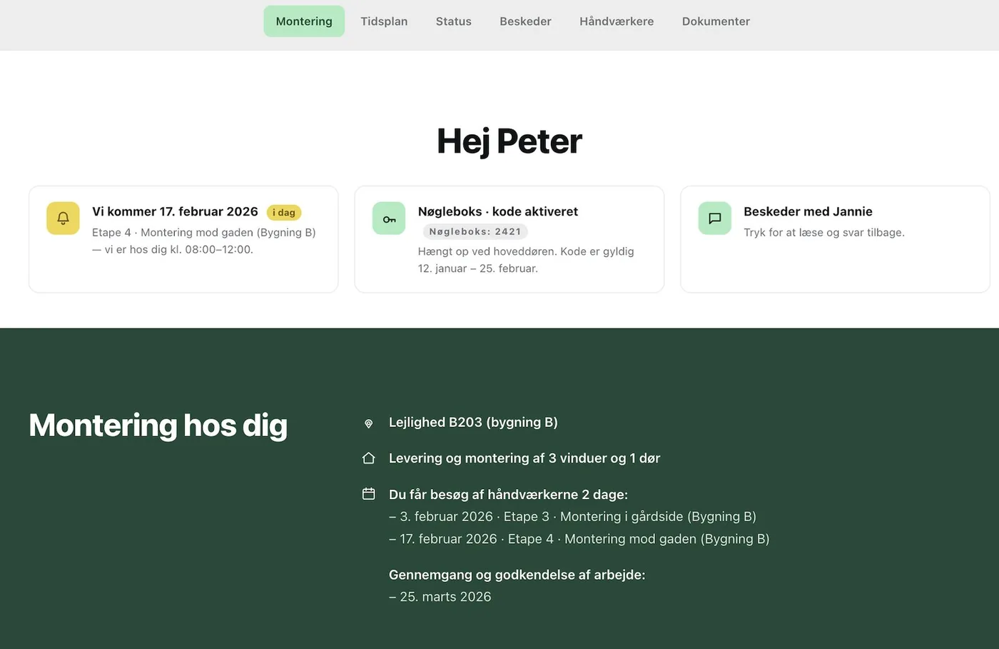 The resident's homepage in the portal